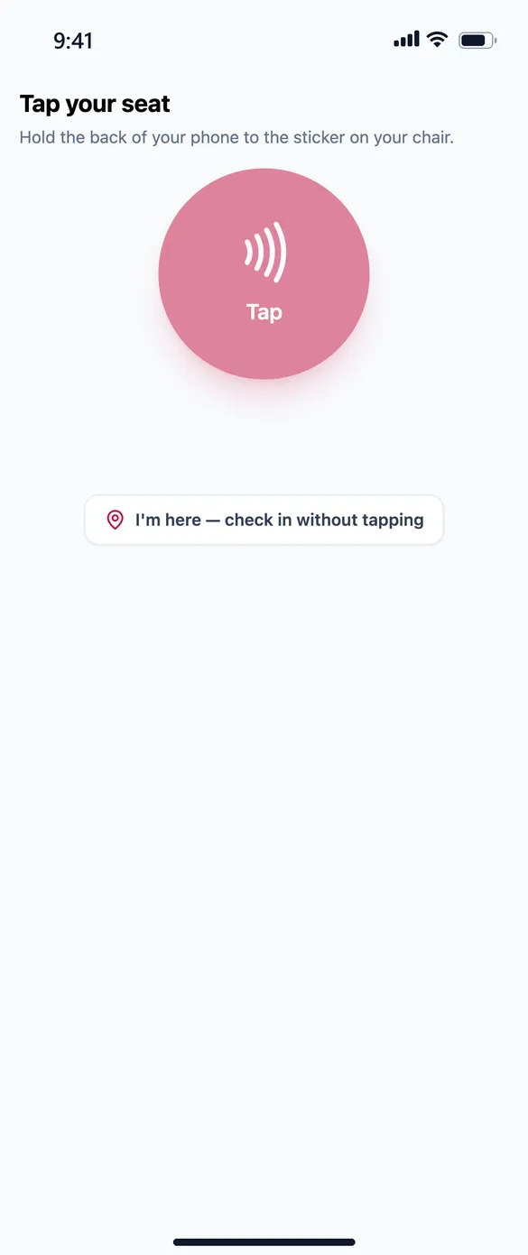 Tap your seat to check in
